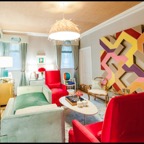 Patrick-Hamilton-Derby-Deconstructed-Room-At-New-York-City-Holiday-House-with-20th-Century-by-HKFA-Vintage-Abstract-Shaped-Canvas-Painting